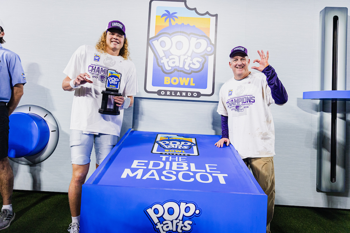 Avery Johnson, QB1 and Coach Chris Klieman at the Pop-Tarts Bowl Game ceremony