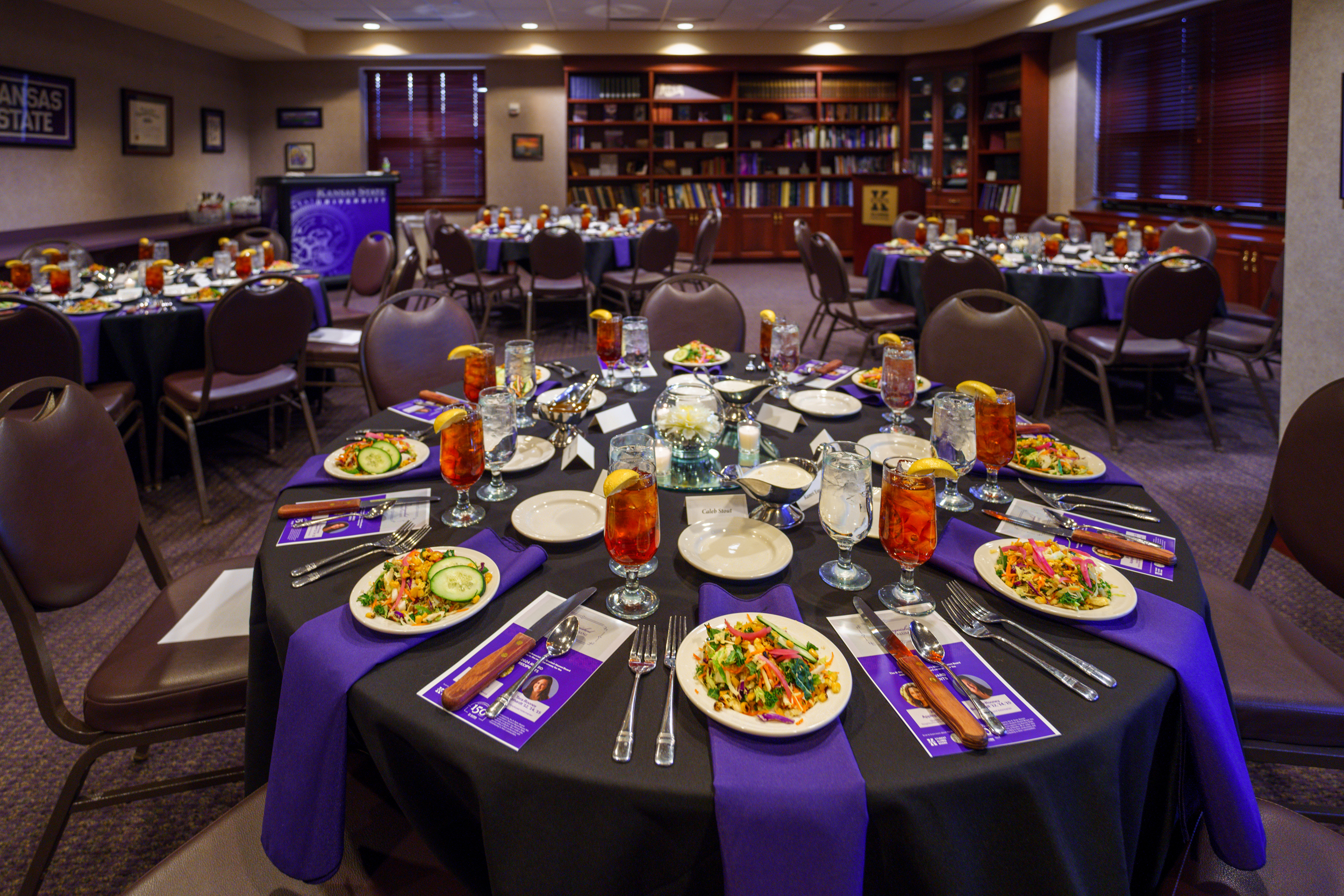 Hagans Library with tables set up for a dinner