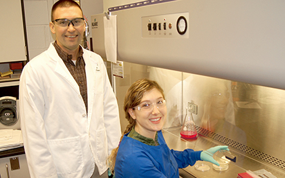 Benjamin Hause works with graduate student Rachel Palinski to identify a unique virus suspected of causing recent cases of disease in swine. 